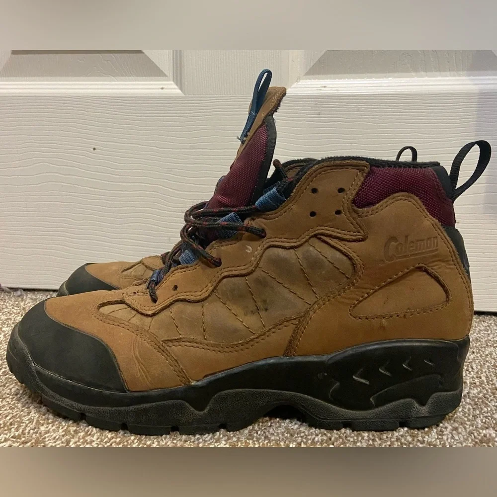 COLEMAN TUCSON BROWN LEATHER ANKLE HIKING MENS SZ 9 BOOTS